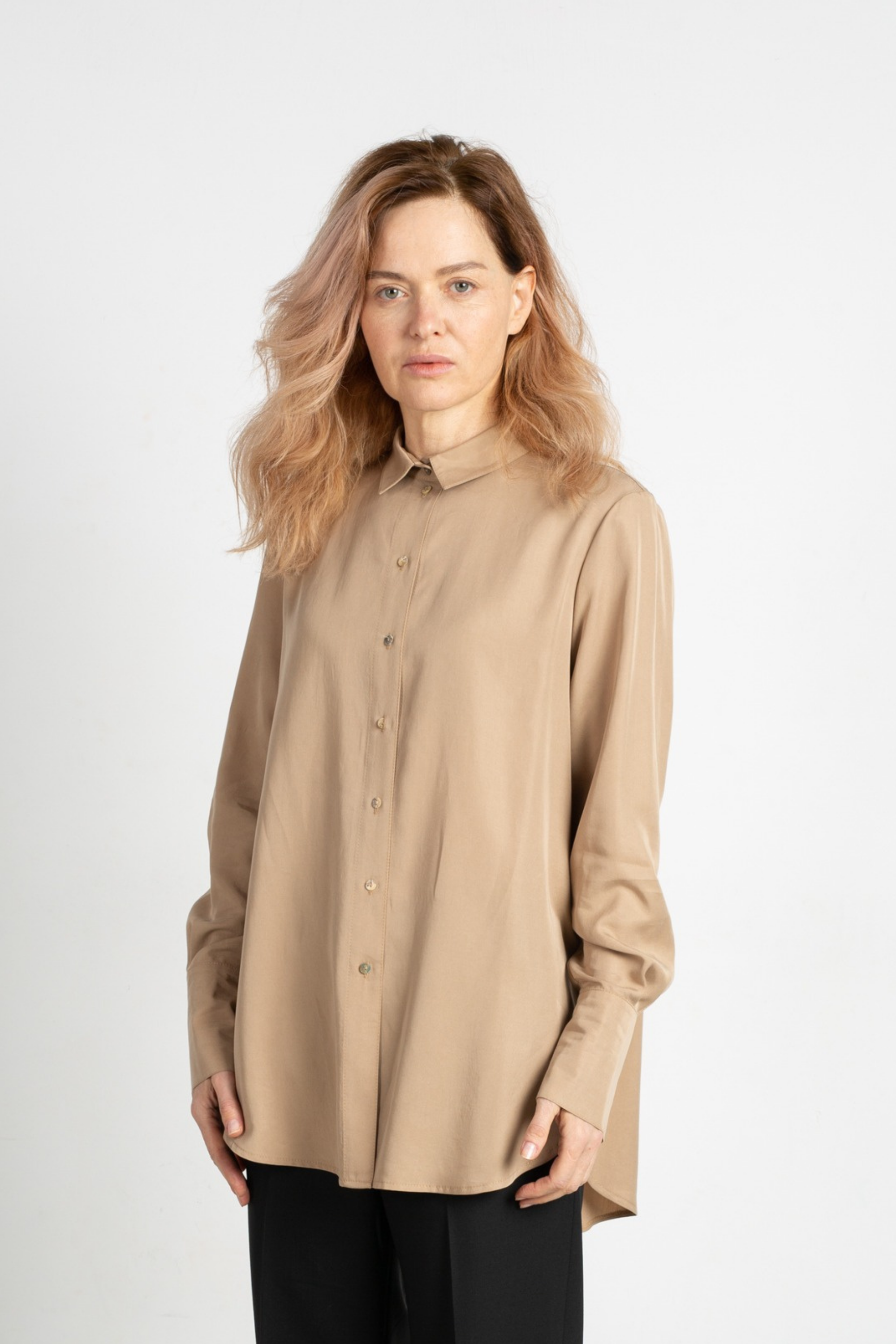 KOSZULA OVERSIZE TALLA beżowa - Tencel